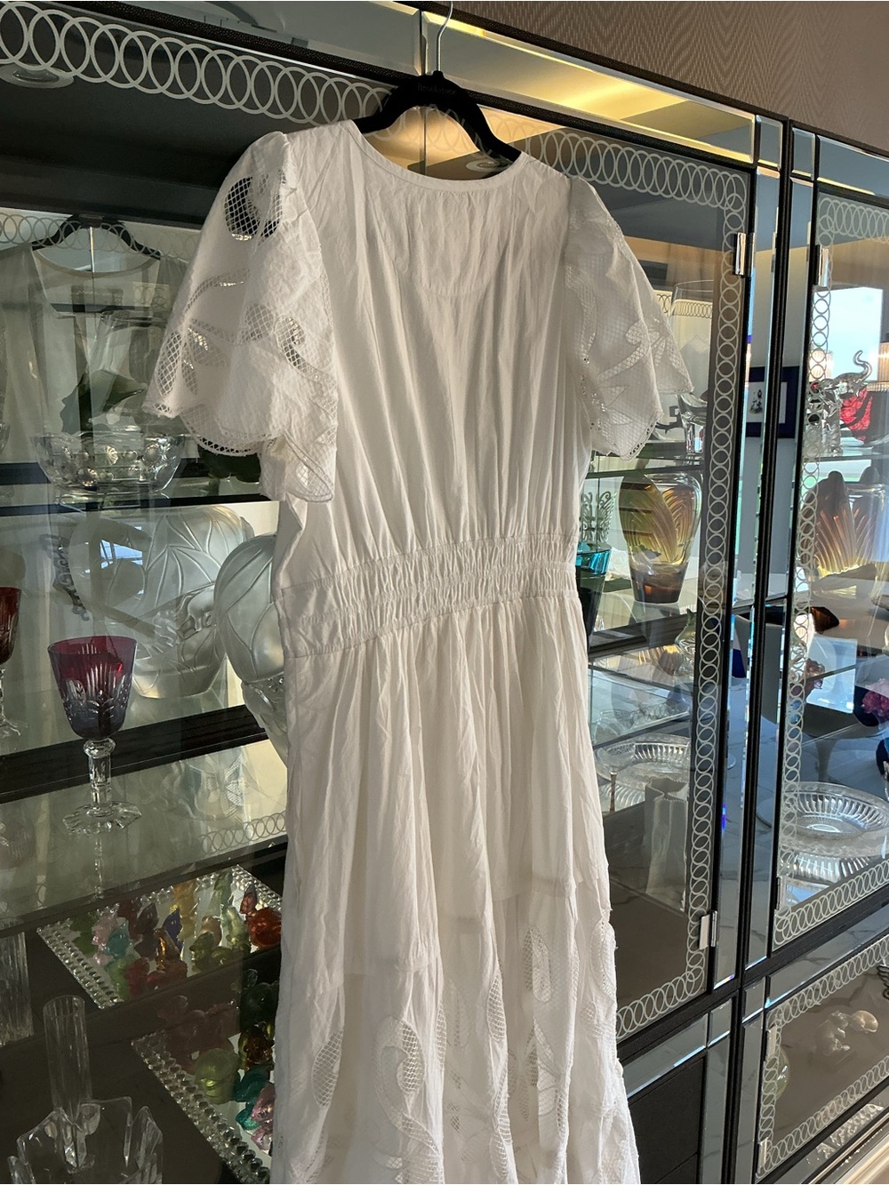 Anthropologie White Eyelet Maxi Dress with Puff Sleeves